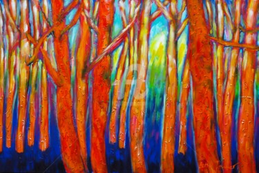 Painting titled "Orange wood" by Betty Jonker, Original Artwork, Acrylic