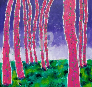 Painting titled "Pink Trees" by Betty Jonker, Original Artwork, Acrylic