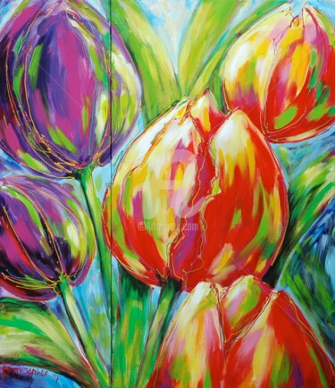 "Tulips from Holland" başlıklı Tablo Betty Jonker tarafından, Orijinal sanat, Akrilik
