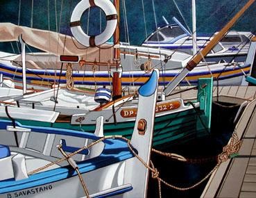 Peinture intitulée "barques du frioul" par Betty Savastano, Œuvre d'art originale, Huile