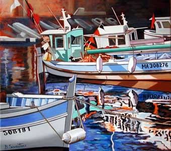 Peinture intitulée "barques" par Betty Savastano, Œuvre d'art originale