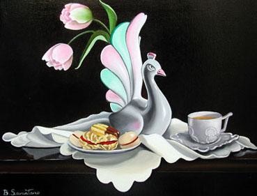 Peinture intitulée "Vase aux tulipes" par Betty Savastano, Œuvre d'art originale, Huile