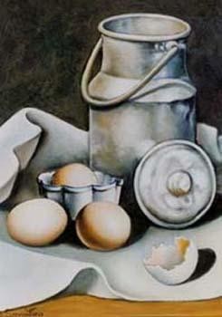 Peinture intitulée "Le pot au lait" par Betty Savastano, Œuvre d'art originale, Huile