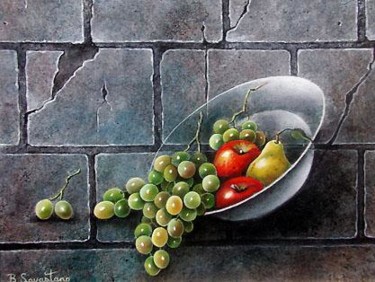 Peinture intitulée "coupe de fruits" par Betty Savastano, Œuvre d'art originale