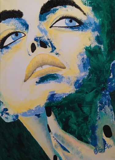 Painting titled "Face C" by Bev Smith Martin, Original Artwork, Acrylic