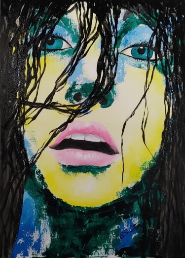 Painting titled "Pout" by Beverley Smith Martin, Original Artwork, Acrylic Mounted on Wood Stretcher frame