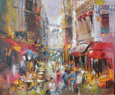 Painting titled "rue piétonne printe…" by Eric Bevilacqua, Original Artwork, Oil