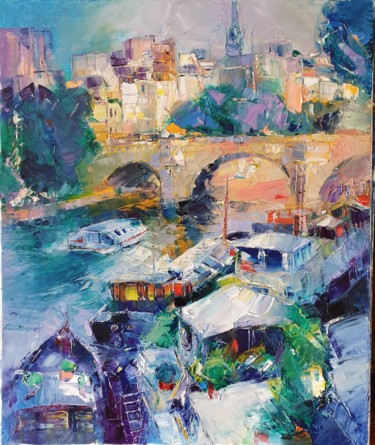 Картина под названием "matin sur le pont n…" - Eric Bevilacqua, Подлинное произведение искусства, Эмаль