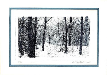 Dessin intitulée ""Les arbres enneigé…" par Abol, Œuvre d'art originale