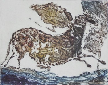 Gravures & estampes intitulée ""Cheval de Lascaux"…" par Abol, Œuvre d'art originale, Gravure