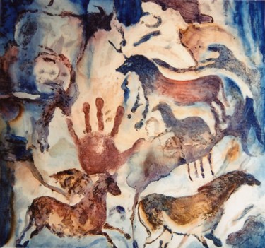 Peinture intitulée ""Hommage à Lascaux"" par Abol, Œuvre d'art originale