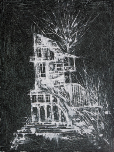 Painting titled "Ghost house" by Natalia Bezpalchenko, Original Artwork, Acrylic Mounted on Wood Stretcher frame