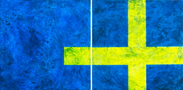 Painting titled "Swedish yellow on b…" by Natalia Bezpalchenko, Original Artwork, Acrylic Mounted on Wood Stretcher frame