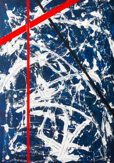 Pintura intitulada "White on blue with…" por Natalia Bezpalchenko, Obras de arte originais, Acrílico