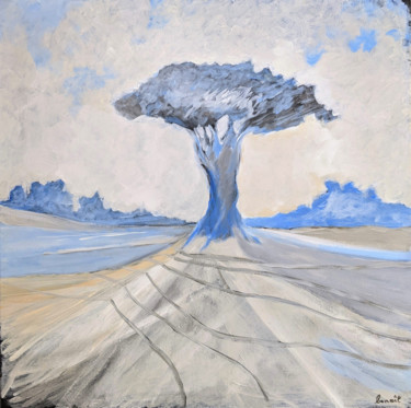 Painting titled "L'arbre bleu" by Bguerin, Original Artwork, Acrylic Mounted on Wood Stretcher frame