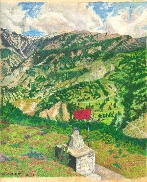 Painting titled "View to  Artist's H…" by Bhagvati Nath, Original Artwork, Oil