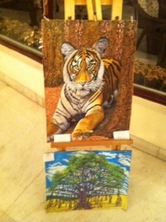 Painting titled "Tiger and Banyan Tr…" by Bhagvati Nath, Original Artwork, Oil