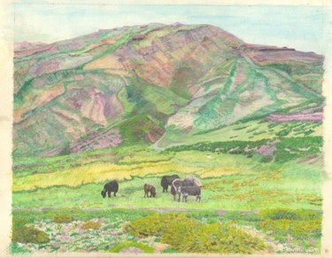 Painting titled "Yaks Grazing in Lad…" by Bhagvati Nath, Original Artwork, Other