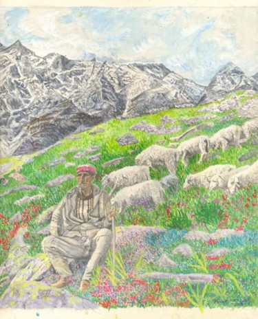 Painting titled "Himalayan Shepherd" by Bhagvati Nath, Original Artwork, Other