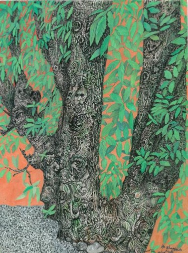 Painting titled "Himalayan Oak Tree" by Bhagvati Nath, Original Artwork, Other