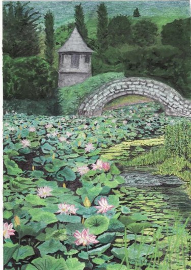 Painting titled "Waterlily Tower" by Bhagvati Nath, Original Artwork, Other