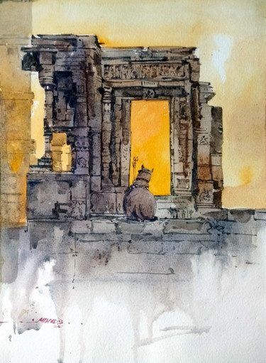 Pintura titulada "Temple Series India" por Milind Bhanji, Obra de arte original, Acuarela