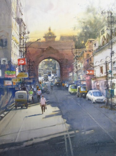"Lanes of Bhopal" başlıklı Tablo Bhargavkumar Kulkarni tarafından, Orijinal sanat, Suluboya