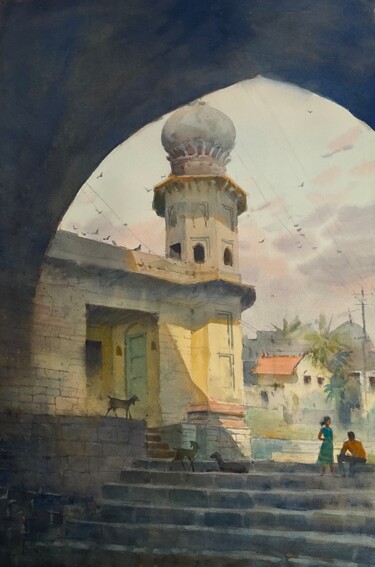 Painting titled "Through the arch" by Bhargavkumar Kulkarni, Original Artwork, Watercolor