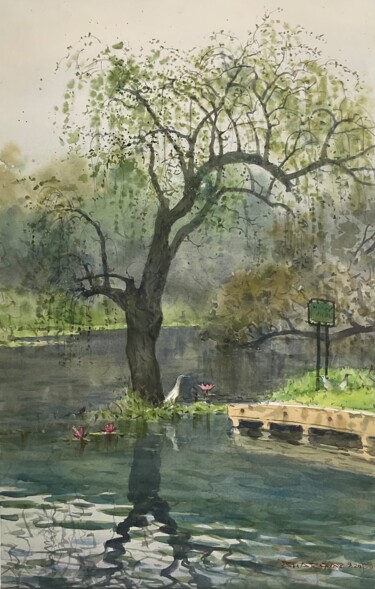 Painting titled "Lakes of Bhopal" by Bhargavkumar Kulkarni, Original Artwork, Watercolor
