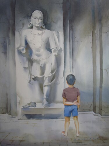 Malerei mit dem Titel "Muted conversation" von Bhargavkumar Kulkarni, Original-Kunstwerk, Aquarell