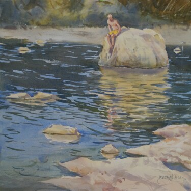 Peinture intitulée "Sunny day at river" par Bhargavkumar Kulkarni, Œuvre d'art originale, Aquarelle