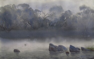 Painting titled "Morning mist" by Bhargavkumar Kulkarni, Original Artwork, Watercolor