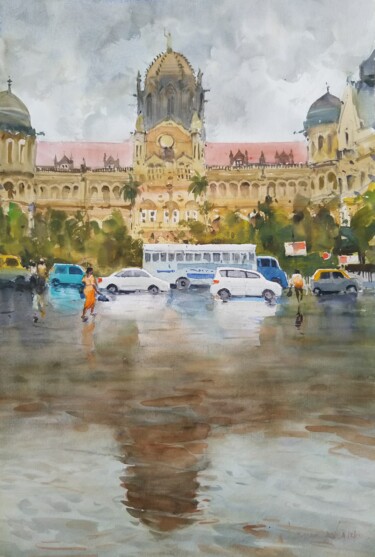 Pintura titulada "Mumbai Monsoon 1" por Bhargavkumar Kulkarni, Obra de arte original, Acuarela