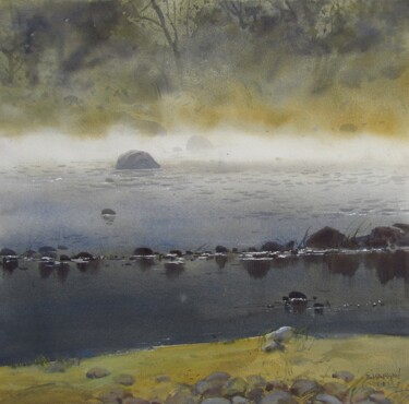 Painting titled "Misty Morning" by Bhargavkumar Kulkarni, Original Artwork, Watercolor