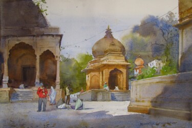 Pittura intitolato "Morning at Maheshwar" da Bhargavkumar Kulkarni, Opera d'arte originale, Acquarello