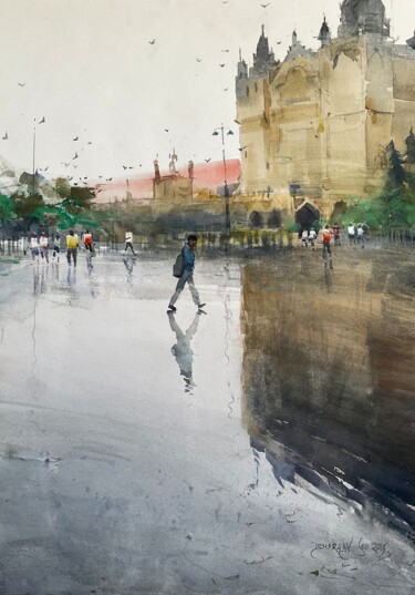 Painting titled "Mumbai Monsoon 2" by Bhargavkumar Kulkarni, Original Artwork, Watercolor