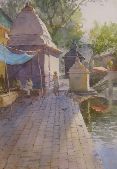 Painting titled "Morning at Godavari…" by Bhargavkumar Kulkarni, Original Artwork, Watercolor