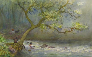 Painting titled "Fishing" by Bhargavkumar Kulkarni, Original Artwork, Watercolor