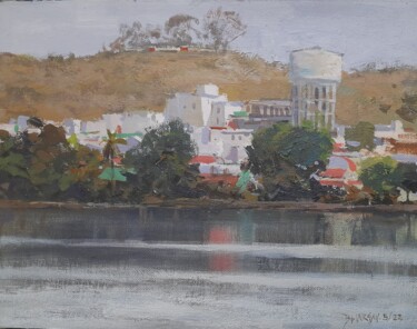 Painting titled "Lakeside Bhopal" by Bhargavkumar Kulkarni, Original Artwork, Acrylic