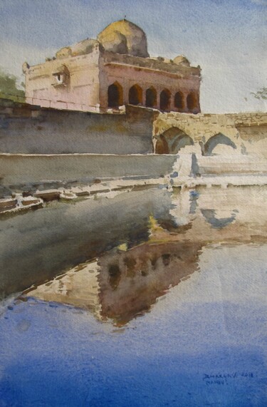 Картина под названием "Reflections of Mandu" - Bhargavkumar Kulkarni, Подлинное произведение искусства, Акварель