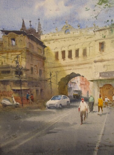 Painting titled "Bhopal Lanes" by Bhargavkumar Kulkarni, Original Artwork, Watercolor