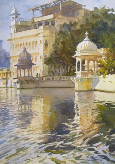 Peinture intitulée "Indian Venice" par Bhargavkumar Kulkarni, Œuvre d'art originale, Aquarelle