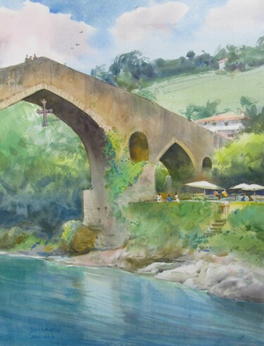 Картина под названием "Roman bridge in Can…" - Bhargavkumar Kulkarni, Подлинное произведение искусства, Акварель