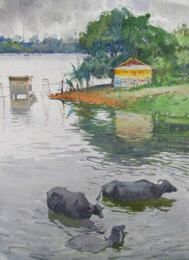 Schilderij getiteld "Summertime" door Bhargavkumar Kulkarni, Origineel Kunstwerk, Aquarel