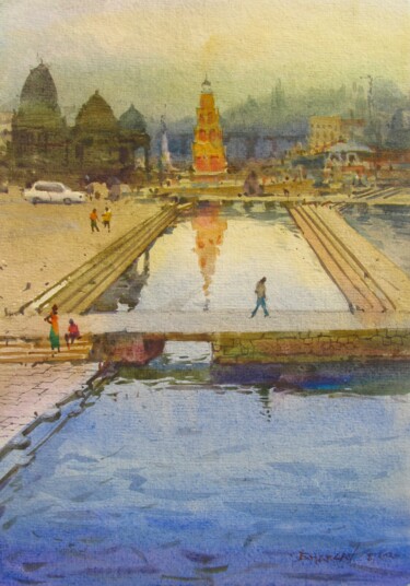 Pittura intitolato "Holy River" da Bhargavkumar Kulkarni, Opera d'arte originale, Acquarello