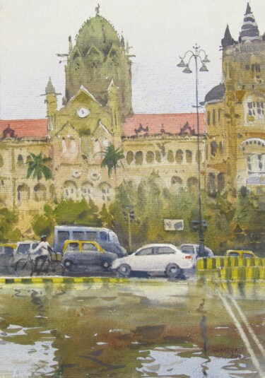 Pintura intitulada "Mumbai Monsoon 02" por Bhargavkumar Kulkarni, Obras de arte originais, Aquarela