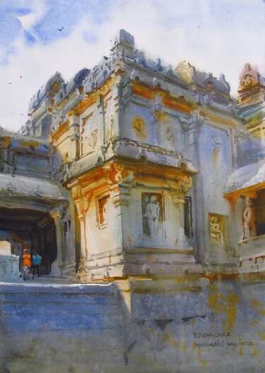 Mountain had a Dream, Ellora caves 4 Peinture intitulée "Mountain had a Drea…" par Bhargavkumar Kulkarni, Œuvre d'art originale, Aquarelle