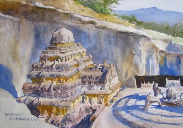 Картина под названием "Mountain had a Drea…" - Bhargavkumar Kulkarni, Подлинное произведение искусства, Акварель