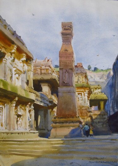 Ζωγραφική με τίτλο "Mountain had a Drea…" από Bhargavkumar Kulkarni, Αυθεντικά έργα τέχνης, Ακουαρέλα