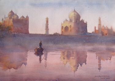 Malerei mit dem Titel "Taj Mahal" von Bhargavkumar Kulkarni, Original-Kunstwerk, Aquarell